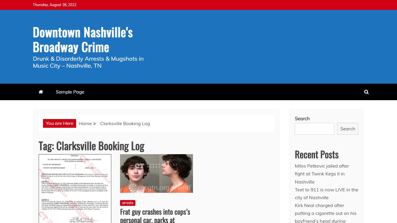 Clarksville Booking Log – Downtown Nashville's Broadway Crime